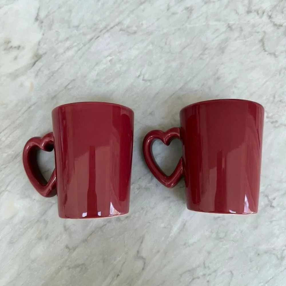 Set of 2 Williams Sonoma Heart Handle Coffee Mug Valentine's Day Love